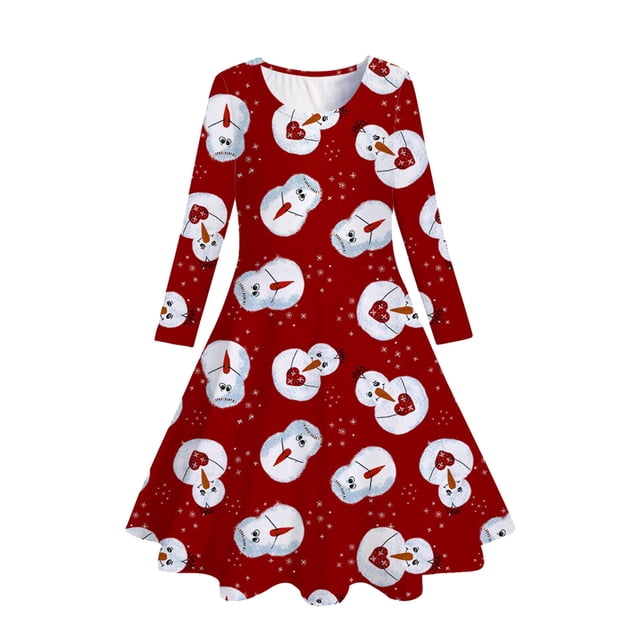 Robes pour Filles Enfants Tout-Petits Arbres de Noël Imprimé Cerf Manches Longues Robe de Fête pour Jeunes Filles Célébrations et Rassemblements de Vacances