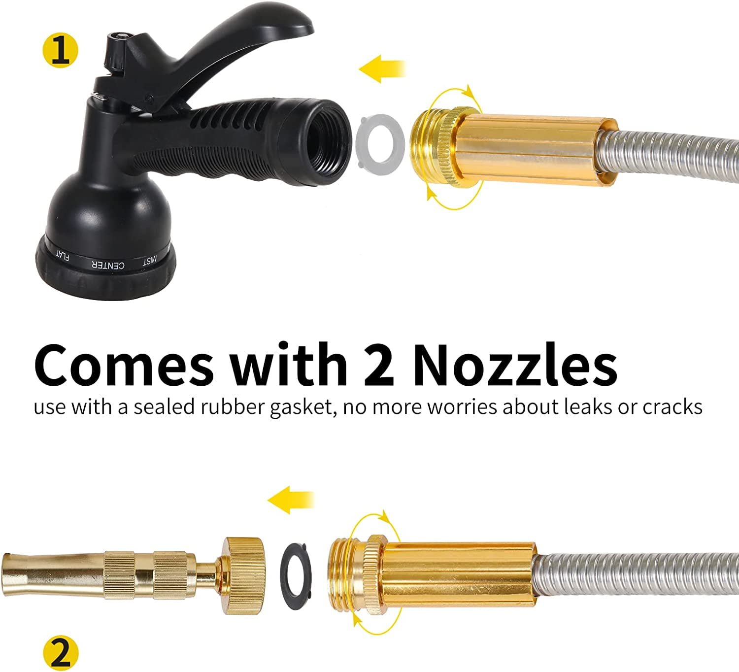 304 Stainless Steel Garden Hose with Brass Nozzle,  Function Spray Gun, Kink  Water Hose 25FT