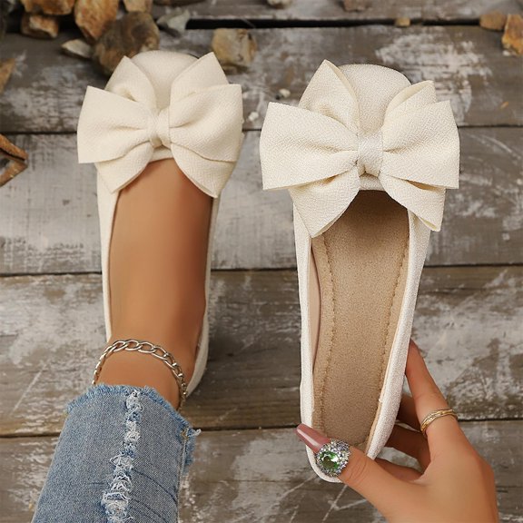 Samdudou Ballet Flats Closed Toe Bow Knot Slip On Flat Summer Casual Dressy Everyday Ladies Office Style Footwear Outdoor Vacation Daily Wear Lightweight Walking Modern Trendy