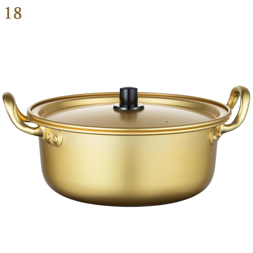 Korean Ramen Noodles Pot Yellow Aluminum Soup Pot with Oxidized Coating Fast Heating Cooling for