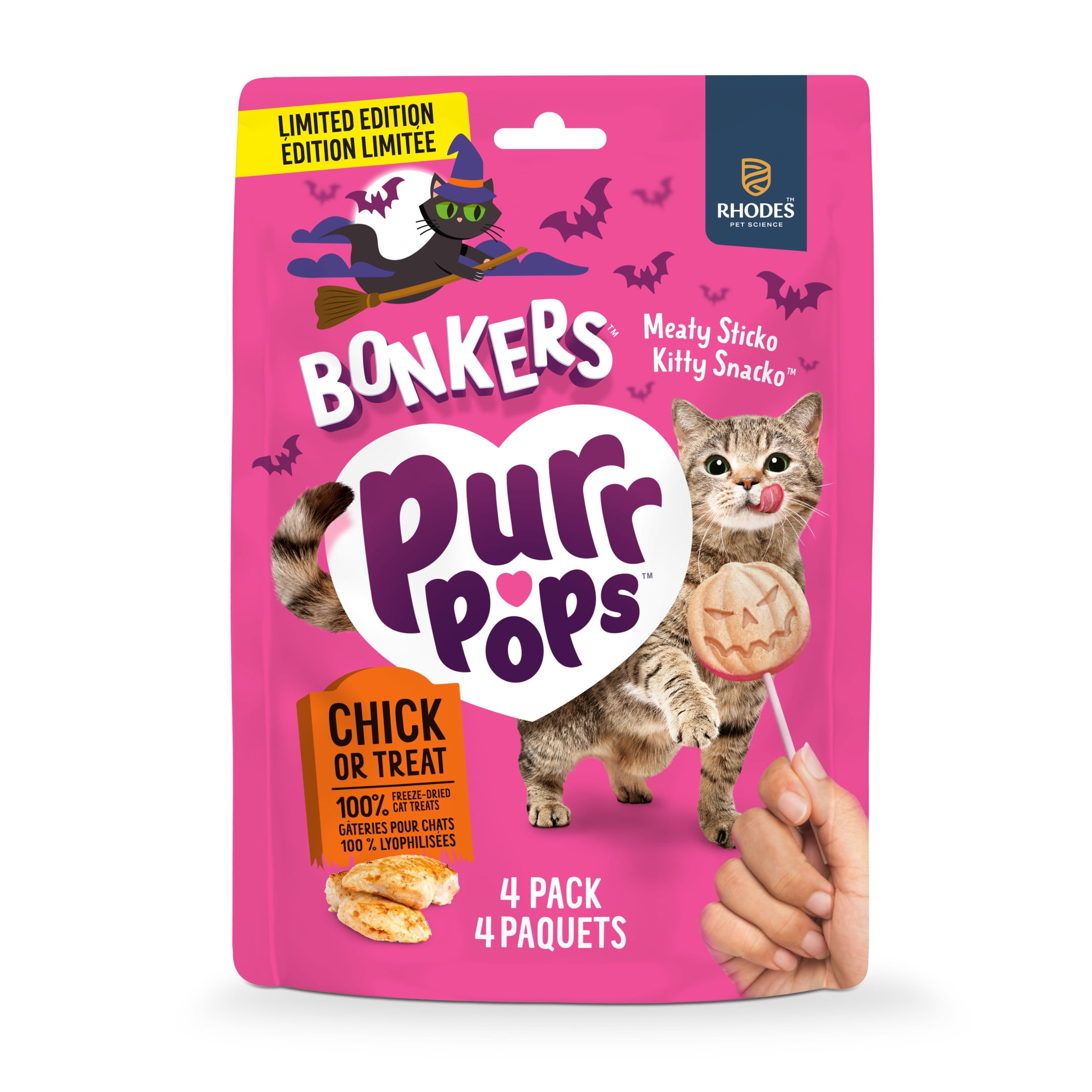 BONKERS Purrpops, Suçons pour chat à saveur de poulet lyophilisé édition Halloween, 4 unités