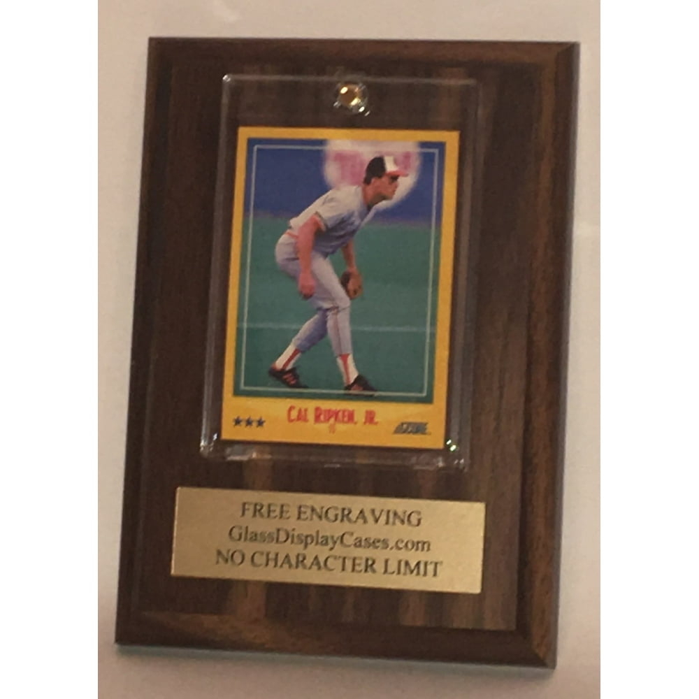 Baseball Trading Card Wall Mount Personalized Wood and Acrylic Display Case with Walnut Finish