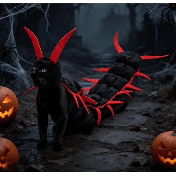 Halloween Cat Costume Centipede Outfit, Funny Pet Centipede Costume with Adjustable Straps, Cat Centipede Cosplay Outfit for Small Medium Large Cats(Red)
