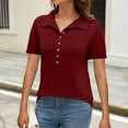 thumbnail image 5 of WTXUE Polos, Womens Summer Daily Casual V Neck Shirts Short Sleeve Tops Collared Blouses Loose Fit Shirt, Women, Burgundy L, 5 of 9