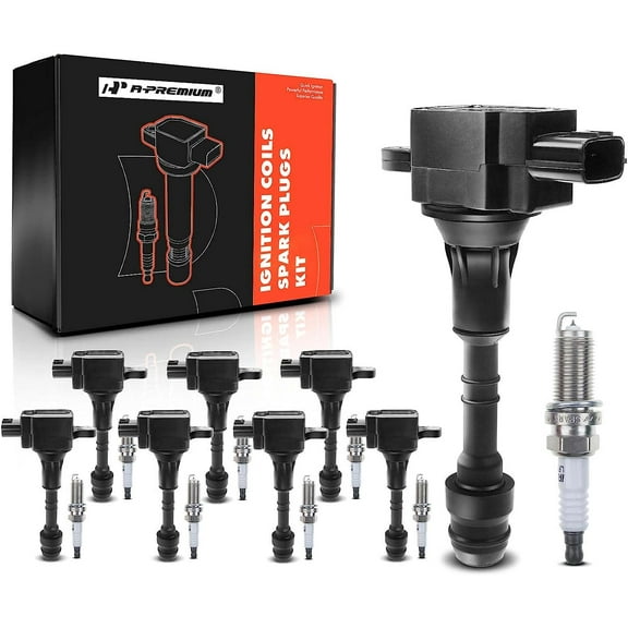 A-Premium Set of 8 Ignition Coil Pack and Iridium Spark Plugs Compatible with Nissan Titan 2004-2007 Armada 2005-2006 Pathfinder Armada INFINITI QX56 5.6L