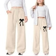 thumbnail image 5 of Girls Pants Drawstring Bow Sweatpants Elastic Waist Baggy Sweatpants Y2k Bow Pants Trousers Wide Leg Sweat Pants Casual, 5 of 5