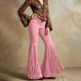 thumbnail image 4 of WRFWUL Womens Retro Tassel Flare Pants High Waist Casual Suede Bell Pants Western Vintage Festival Party Dance Trousers, 4 of 5