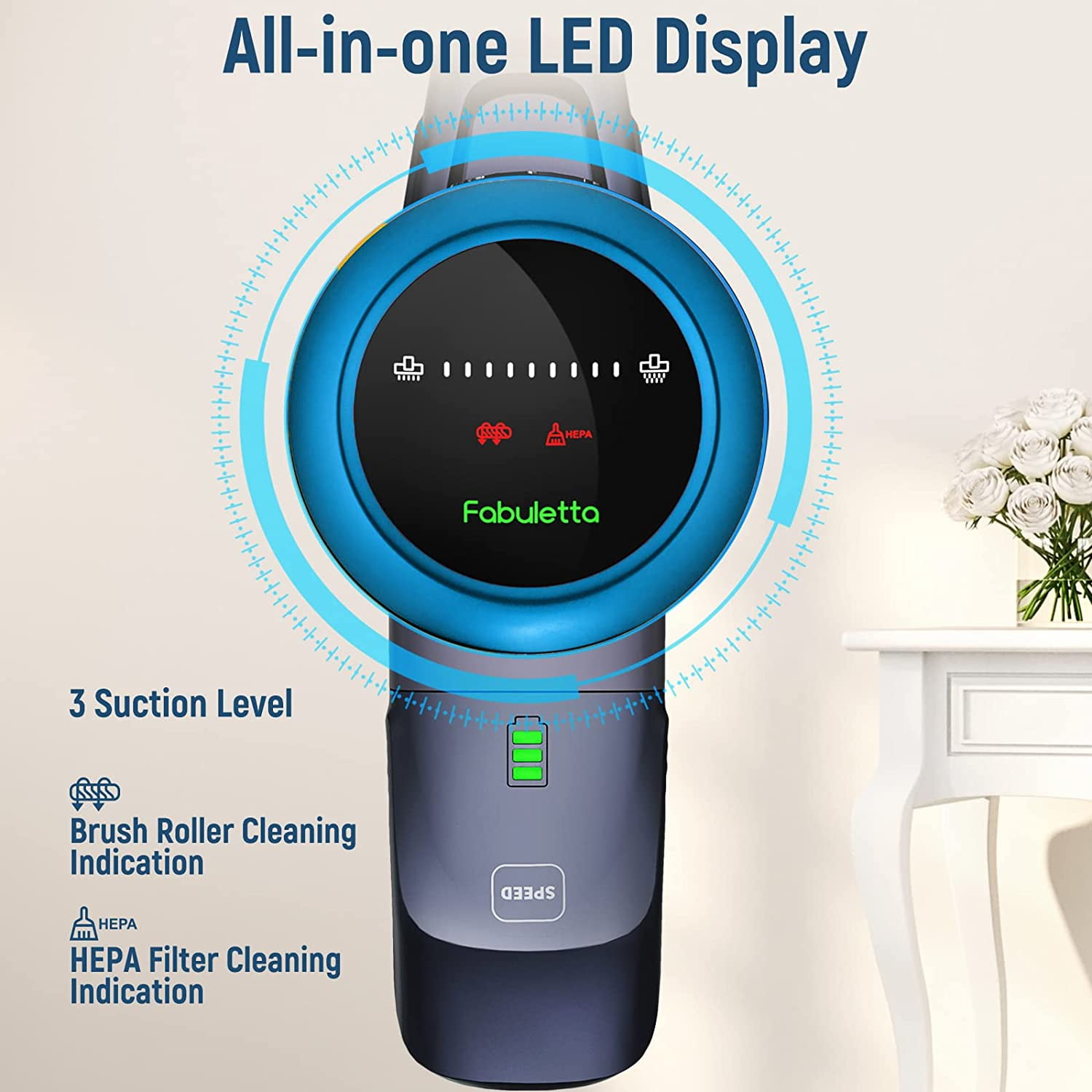 Fabuletta FSV001 Cordless Stick Vacuum Cleaner, Blue, 24Kpa