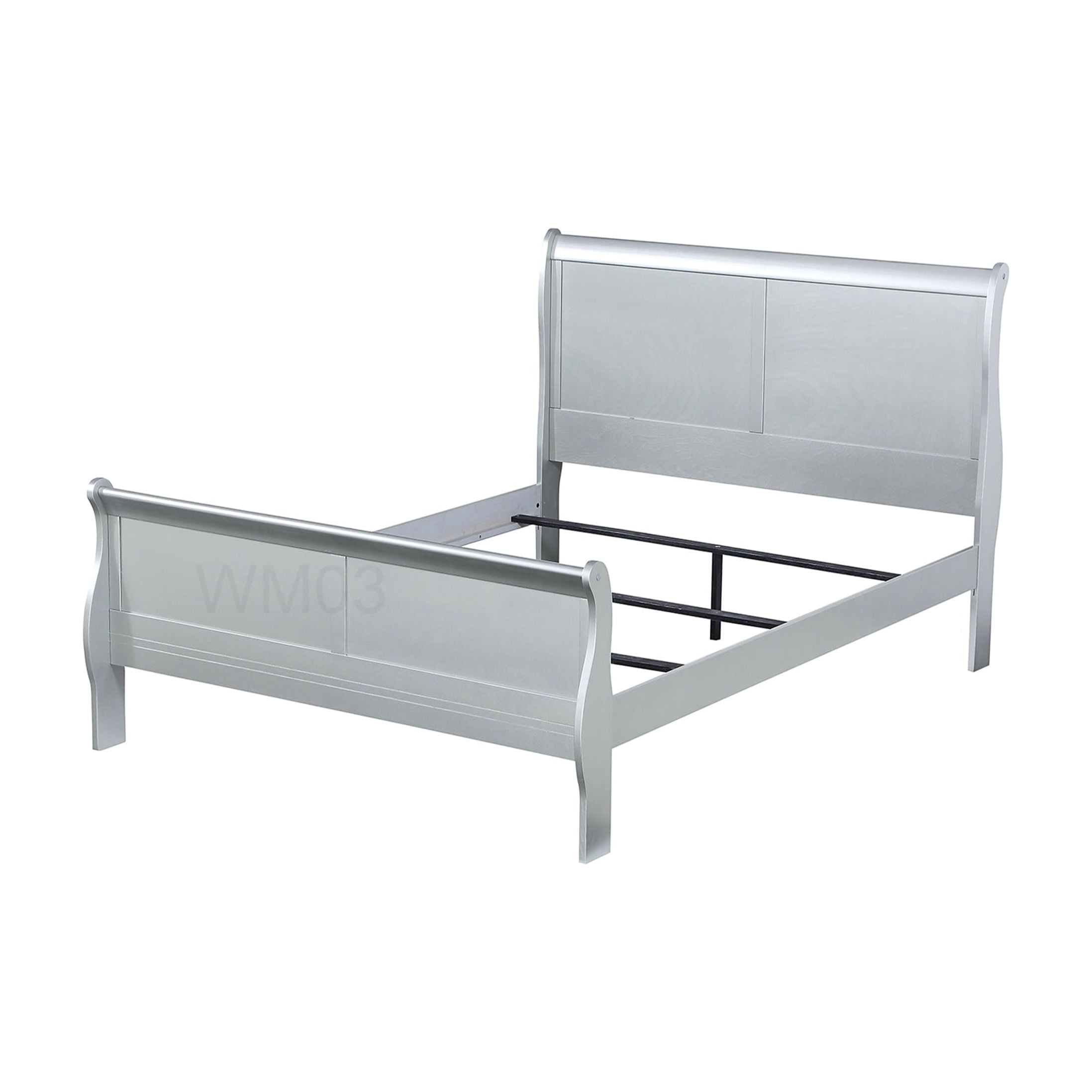 Modern King Size Bed Frame with Platinum Finish, Low Profile Sleigh Design and Built-in Slats, No Box Spring Needed Platform Base for Master Bedroom
