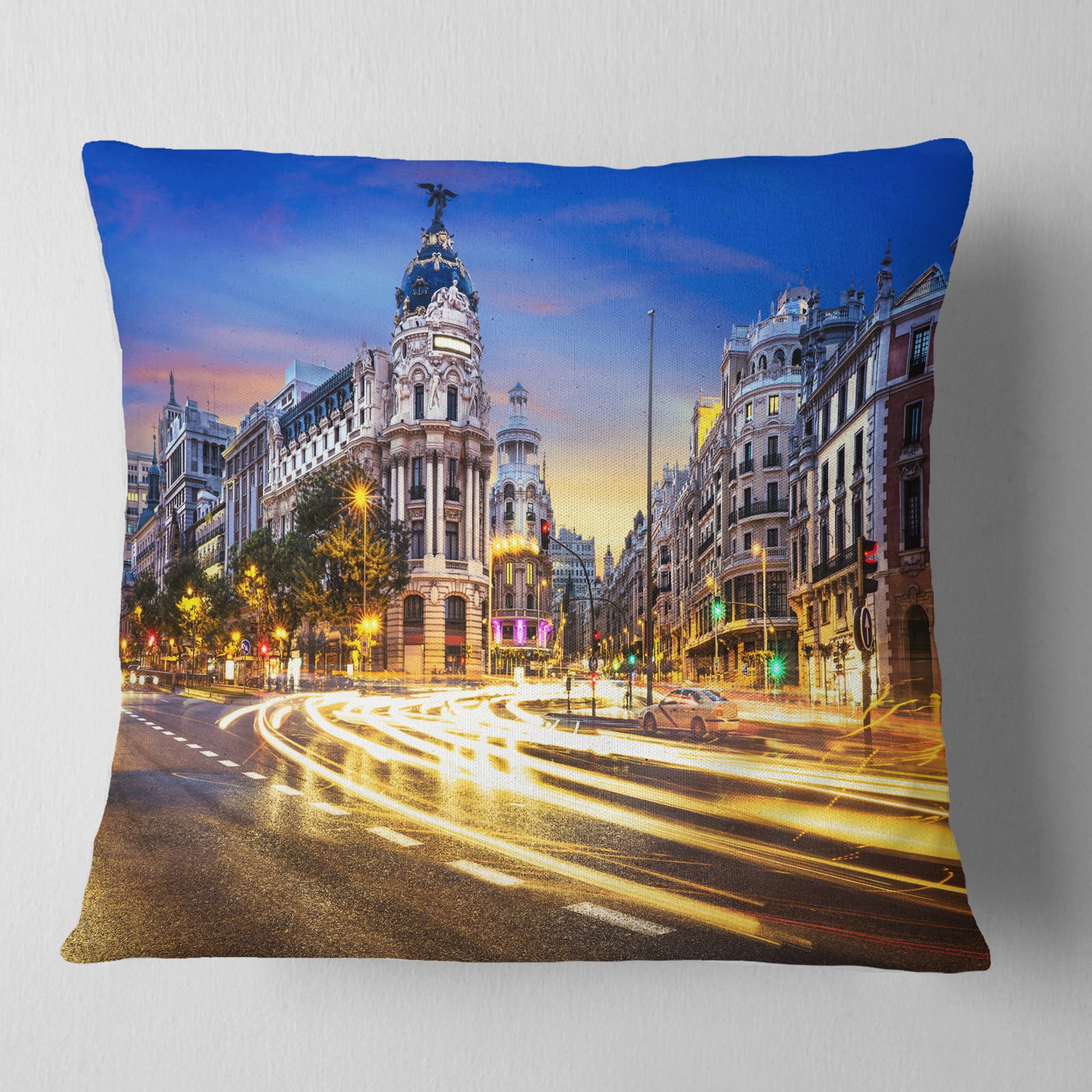 Designart Madrid City Center - Cityscape Photography Throw Pillow - 16x16