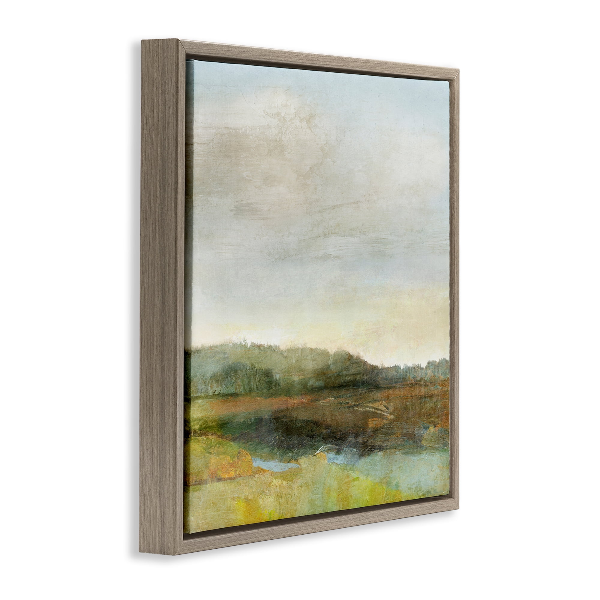 Stupell Industries Warm Summer Meadow Hills Landscape & Nature Painting Brown Floater Framed Canvas Art Print Wall Art, 18 x 18