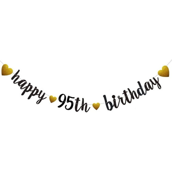 Happy 95th Birthday Banner, Pre-Strung,Black Glitter Paper for 95th Birthday Party Decorations Supplies, No Assembly Required,Black,