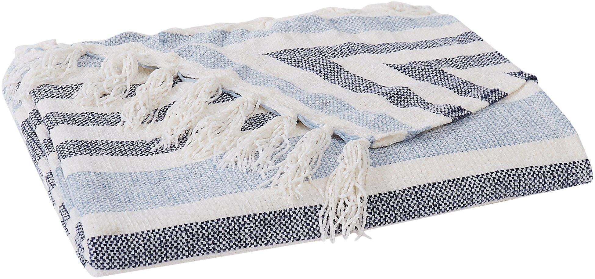 Harper Lane Matera Blue Chenille Stripe Throw Adult