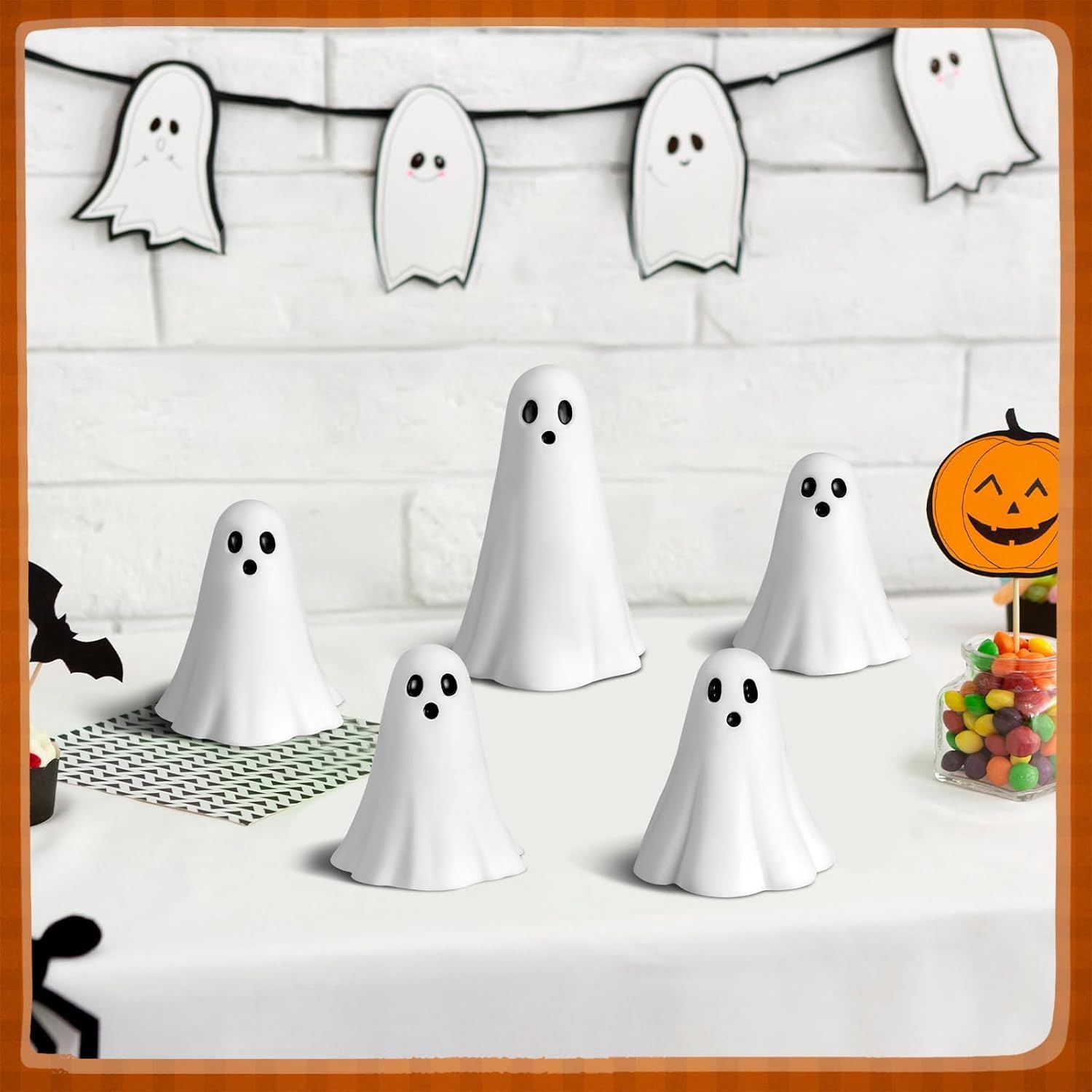 5 Pcs Halloween Ghost Figurine Resin Ghost Sculpture Statue Cute Halloween Decorations Spooky Tiered Tray Decor for Indoor Home Table Centerpieces Party Kitchen Tabletop Shelf(Fresh,White)