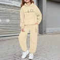 thumbnail image 2 of SGMVNU Girls Sweatsuit 2 Piece Outfits Boys Printed Casual Hoodies Long Sleeve Fashion Sweatshirts and Sweatpants Sportwear Outfit, Size 6-7 Years, Beige, 2 of 4