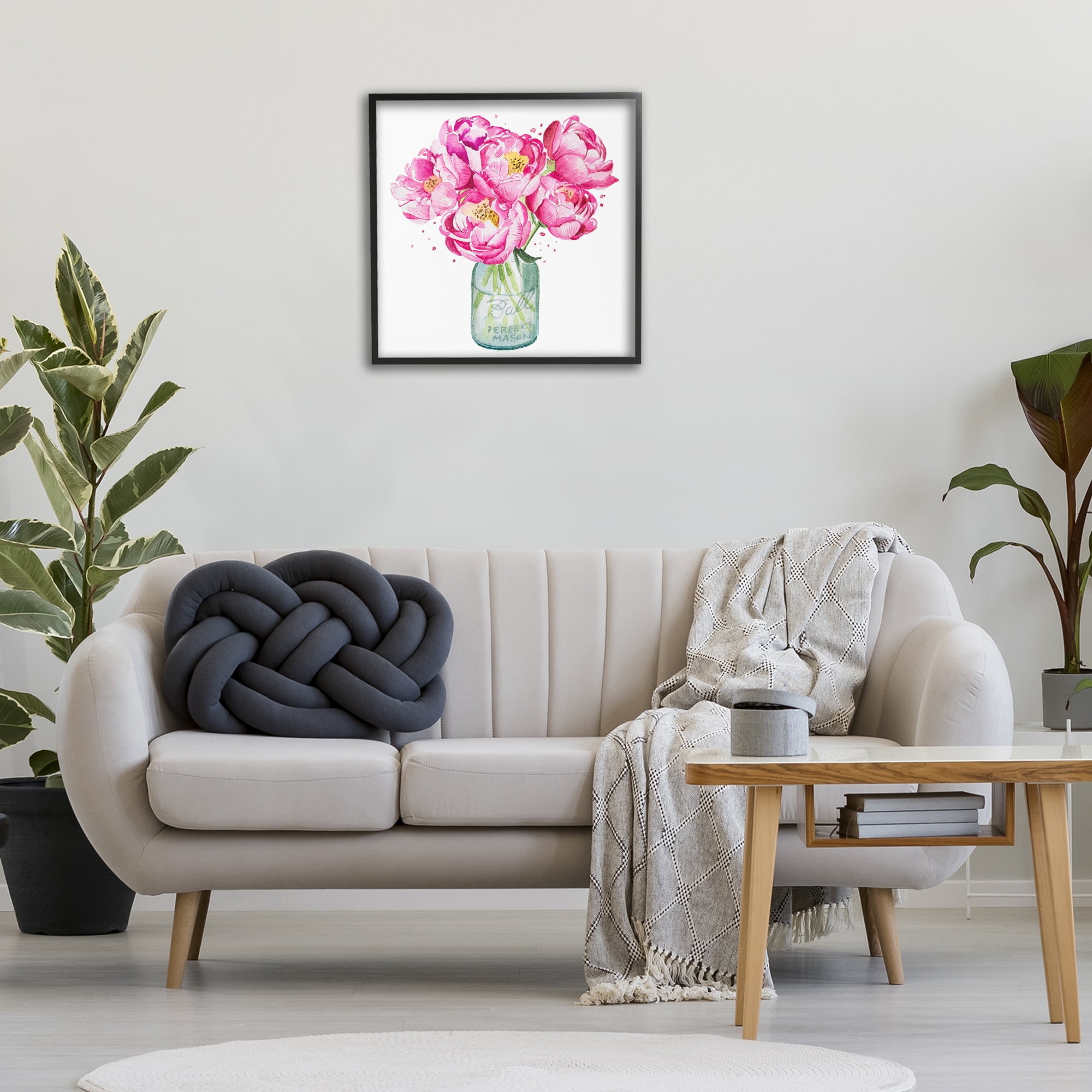 Stupell Industries Pink Peony Jar Botanical & Floral Painting Black Framed Art Print Wall Art, 24 x 24