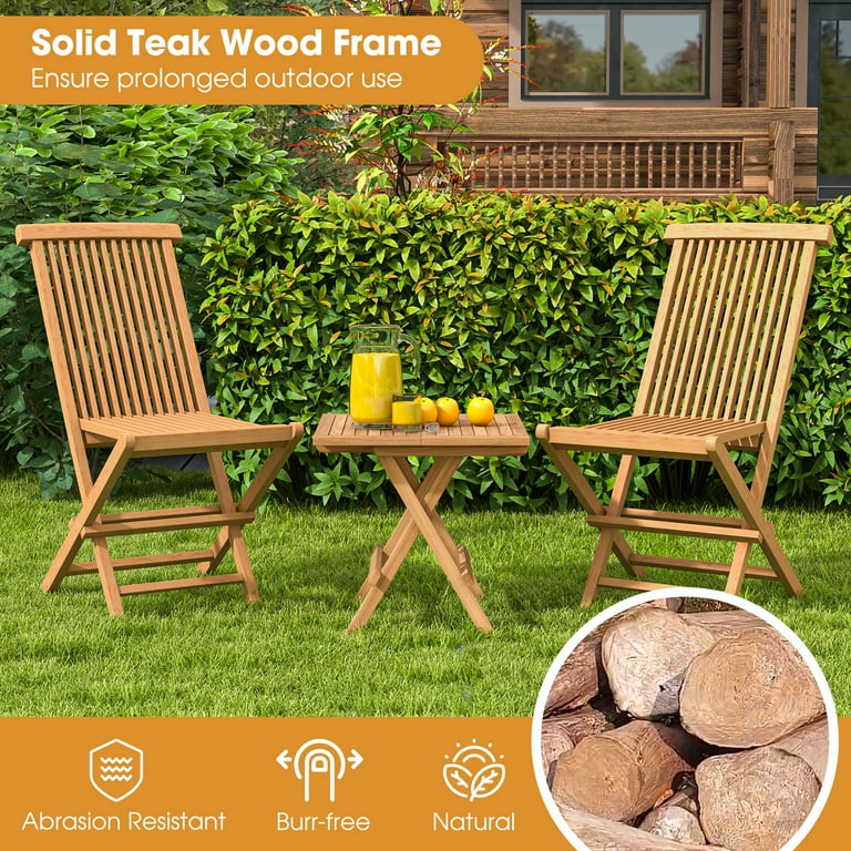 Costway 2 PCS Teak Folding Chair for Patio, Garden, Balcony