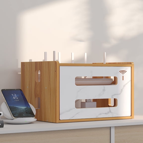 Homesteed WiFi Router Storage Box Cable Management Organizer Hider Shelf for Set Top Box Cord Hiding Home Office Desk Organization