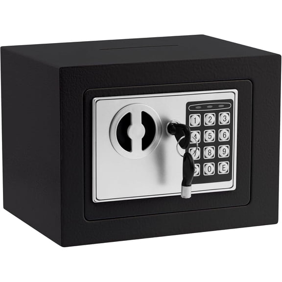 Electronic Safe Box With Digital Keypad & Keys - Wall Safe Mini Security Box for Home Office Hotel Rooms Business Jewelry Gun (Black)
