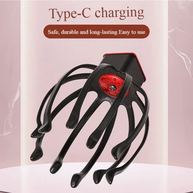 Electric Octopus Claw Scalp Massager Hands-free 3 Level Head Massage LED Red Light 3D Wirelss Head Scratcher Massage Health Care（Black）