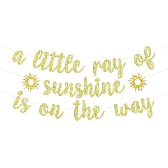 A Little Ray of Sunshine is on the Way Banner, Here Comes the Sun Baby Shower Party Decoration Supplies, Funny Sun Theme Garland Baby Shower/1st Birthday Party Sign, Gold Glitter