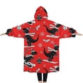 thumbnail image 2 of Oversized Wearable Blanket Hoodie,Red Cartoon Dinosaurs Skiing Pattern Sherpa Blanket Hoodie with Super Pockets,Super Warm Fuzzy Pullover for Women & Men, 2 of 6