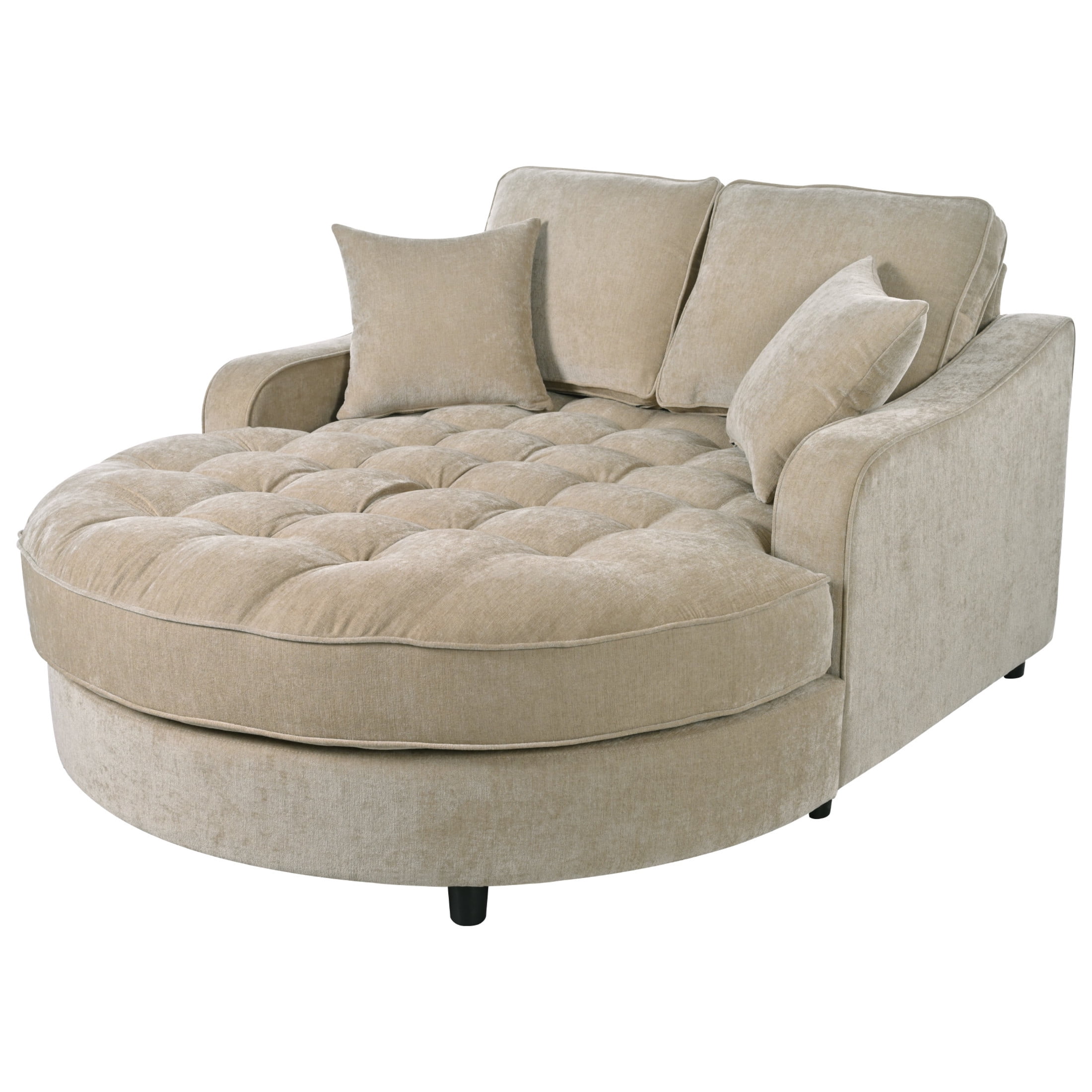 Christopher Knight Home 51" Modern Chaise Lounge Sofa Bed, Tufted Chenille Couch with Pillows, Champagne