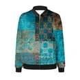 thumbnail image 5 of Feancey Womens Bomber Jackets Vintage Ethnic Printed Lightweight Zip Up Jacket Elastic Ribbed Casual Windbreaker 2025 Fall Lightweight Flight Varsity Jackets Daily Sales,Green,S, 5 of 6