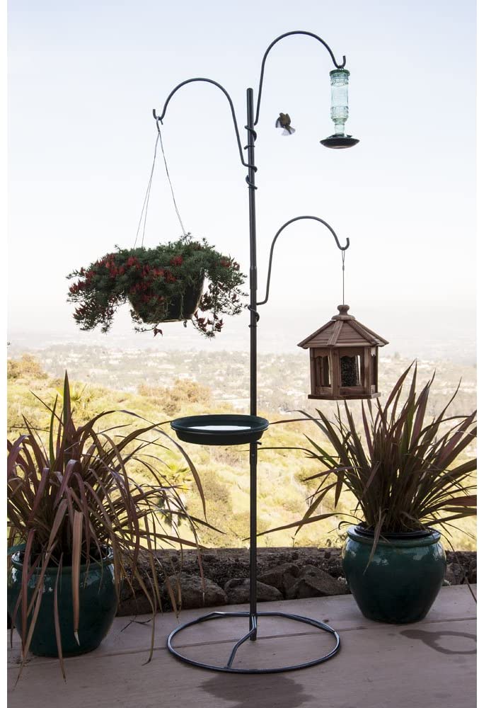 Yard Butler Pot Hanging System and Bird Feeding Station Outdoors (Silver) - Three Shepherd Hooks For Hanging Plants, Bird Feeders, Squirrel Feeders - Includes an 11" Circular Birdbath - Anti-Tip Base - image 4 of 7