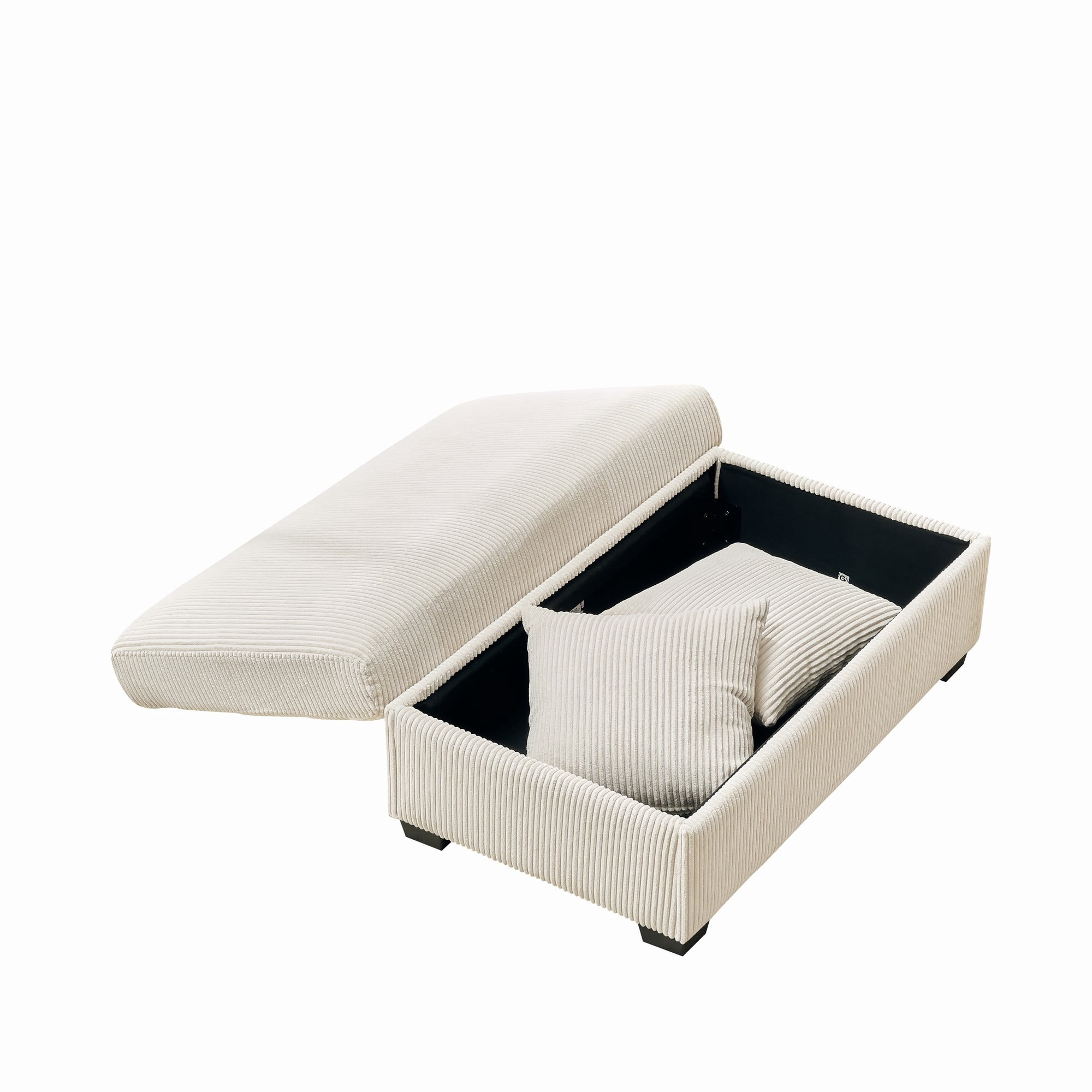 Aukfa 55" Upholstered Deep Seat  Acent Chair with Storage Ottoman & USB, Comfy Corduroy Single Sofa Lounge Chair, Beige