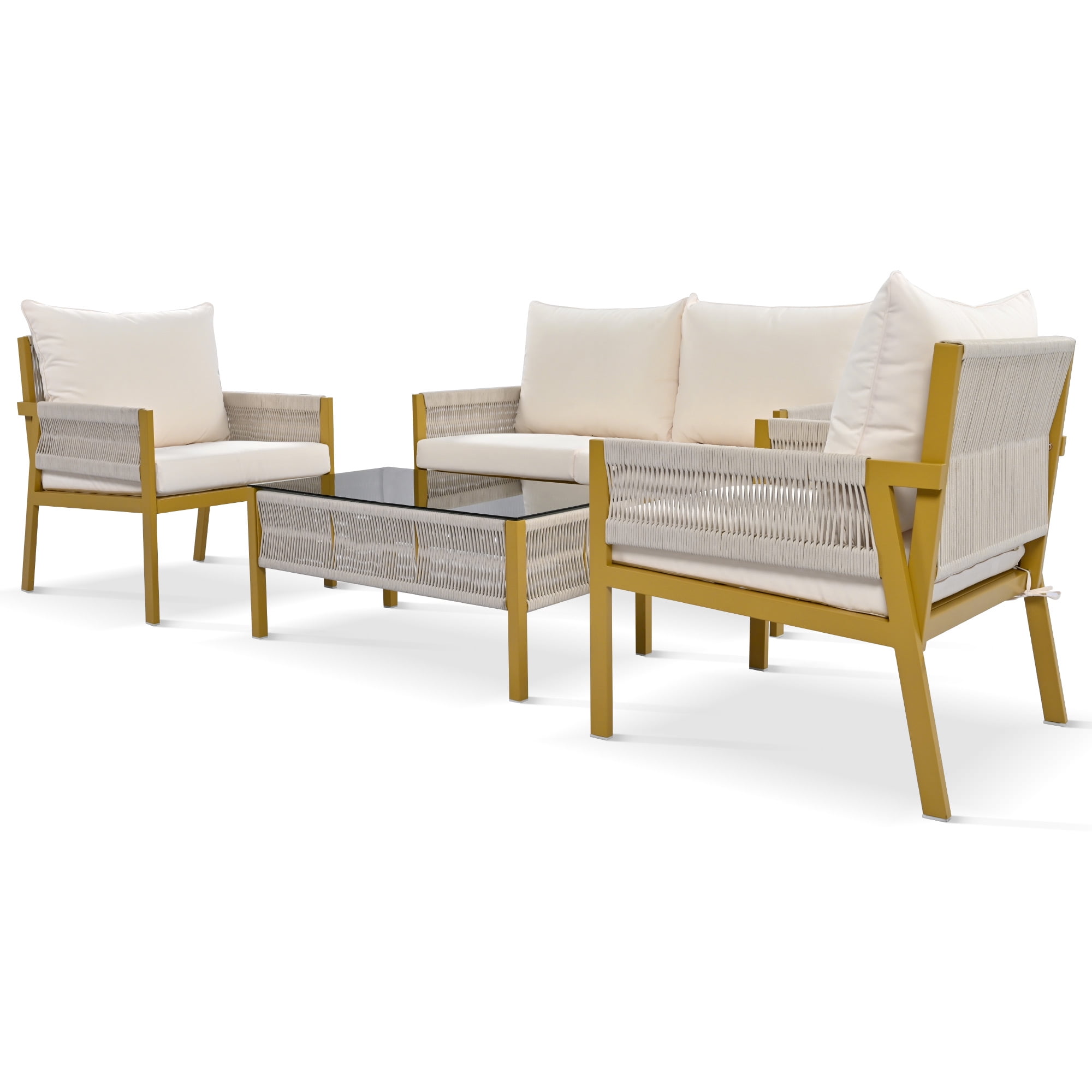 Aimee Lii 4-Pieces Patio Furniture Set, Patio Conversation Set with Tempered Glass Table and Thick Cushion, Outdoor Furniture for Backyard Porch Balcony, Beige Aimee Lii 4-Pieces Patio Furniture Set, Patio Conversation Set with Tempered Glass Table and Thick Cushion, Outdoor Furniture for Backyard Porch Balcony, Beige