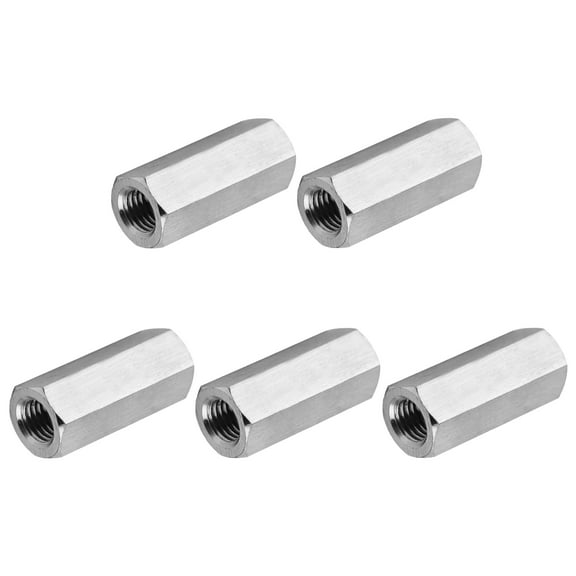 Uxcell 10#-32 UNF 304 Stainless Steel Hex Coupling Nuts, 5 Pcs 20mm / 0.79" Length Fully Threaded Rod Coupling Nut Studding Connector Fasteners, Silver Tone