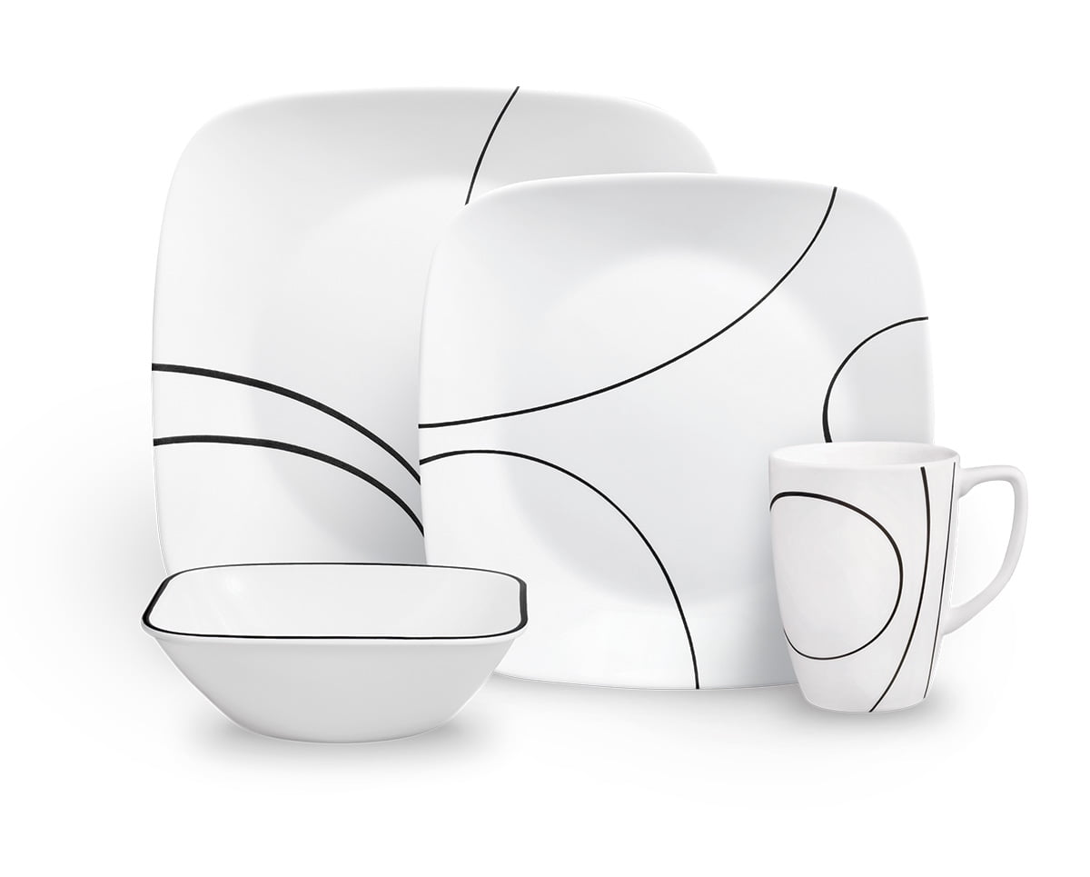 Corelle Square Simple Lines, Dinnerware Set, 16Piece, Set for 4