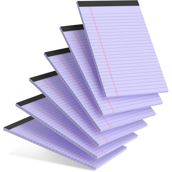 SUMMIT - 6pcs Small Legal Pad 5x8 College Ruled Purple Legal Pads Notepads 6 Pack Study Back Writing Pads 5 x 8 Perforated Narrow Ruled Pads of Paper Purple