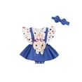 thumbnail image 2 of Aojekbee Baby Girls Independence Day Romper Dress Flying Sleeve Stars Print Jumpsuit with Headband, 2 of 10