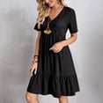 thumbnail image 2 of Summer Solid Dresses for Women 2026 Short Sleeve v Neck Mini T Shirt Dress - Midi Dress Flowy Pleated Beach Sundress - Summer Trendy Vacation Beach Dress Black L, 2 of 8