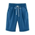 thumbnail image 4 of vigerkar 2025 Women's Shorts Casual Comfy Cotton Linen Shorts Drawstring Elastic Waist Bermuda Summer Knee Length Beach Shorts Blue, 5XL, 4 of 4