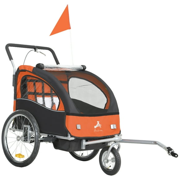 Aosom 2-in-1 Bike Trailer for Kids, Foldable Baby Stroller Carrier, Orange