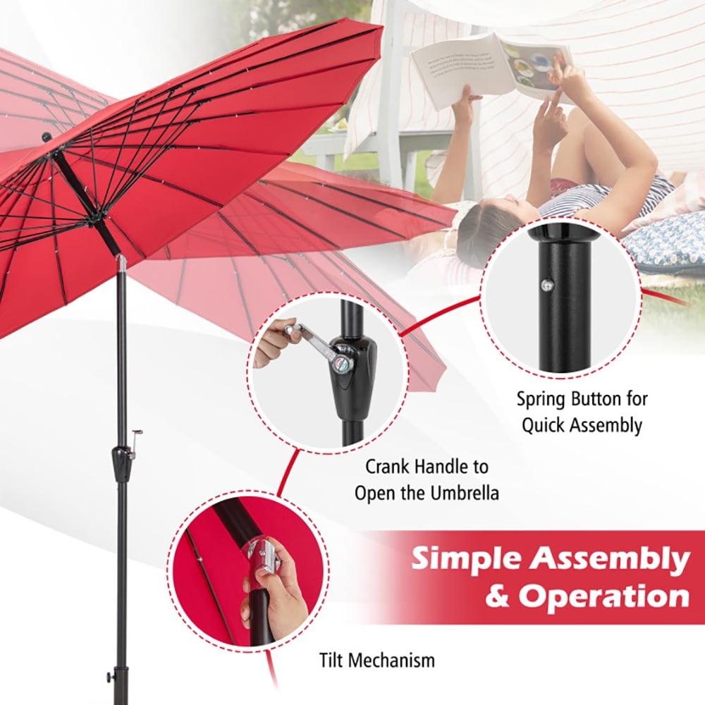 Aimee Lii 9 Feet Round Patio Umbrella with 18 Fiberglass Ribs, Sunbrella Patio Umbrellas, Red Aimee Lii 9 Feet Round Patio Umbrella with 18 Fiberglass Ribs, Sunbrella Patio Umbrellas, Red