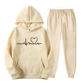 thumbnail image 2 of VBTAPA Womens Hoodie Sweatsuits 2 Piece Set Heartbeat Print Hooded Sweatshirt and Jogger Sweatpants Casual Tracksuit Sets Jogging Matching Suits with Pockets Big Deals Today Beige S, 2 of 3