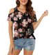 thumbnail image 2 of Txlixc - Camiseta de manga corta para mujer con cuello en V y hombros descubiertos con estampado de flores Txlixc Moda, 2 of 6