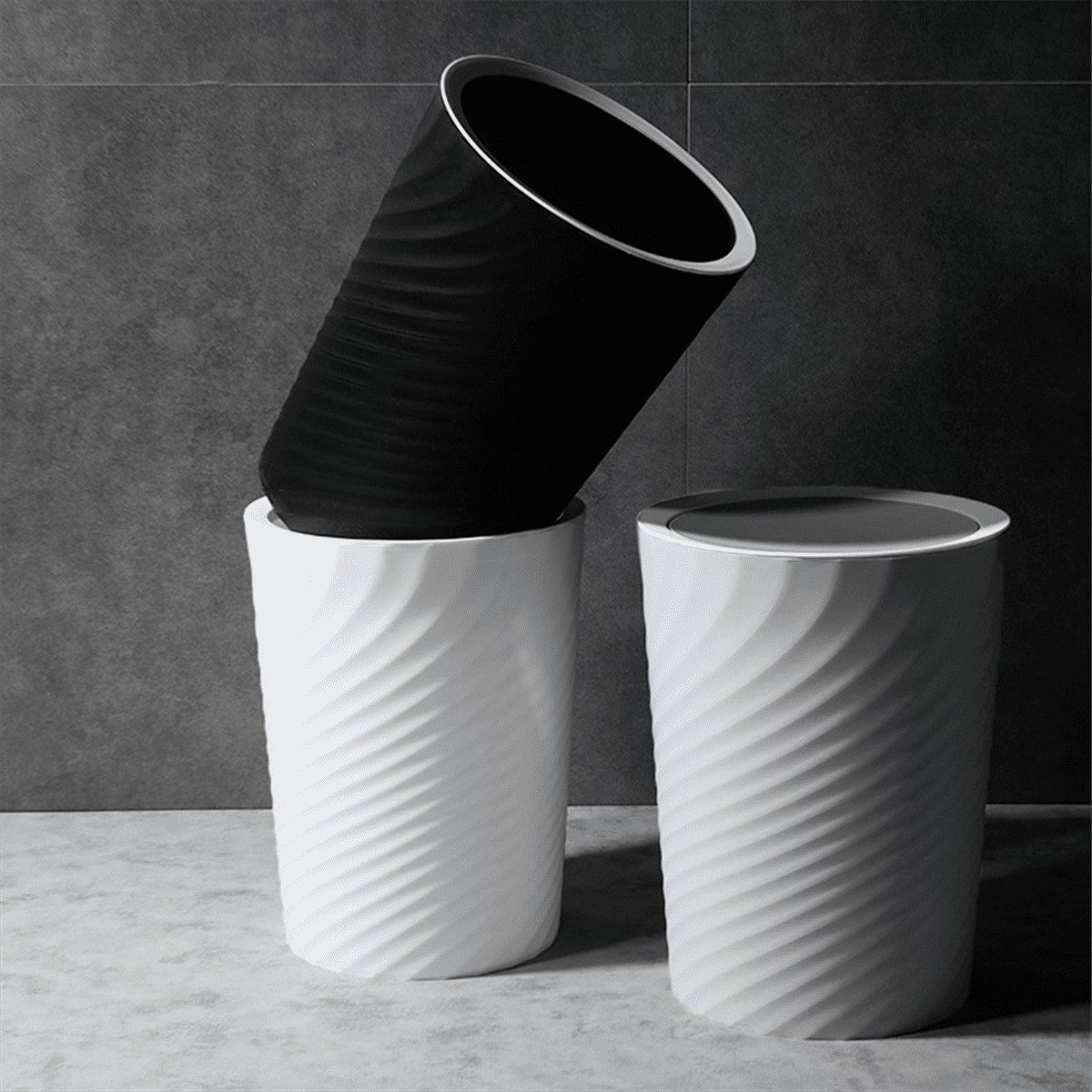 Small Trash Can, 3Pcs Bathroom Trash Can, Slim Round Waste Basket, for Kitchen, Dorm, Bedroom, Office, Living Room-White