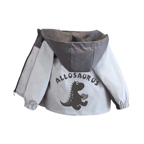 Zanarzt Baby Jacket Toddler Baby Boy Girl Rain Jacket Cute Dinosaur Cartoon Raincoat Hoodie Kids Coat Fall Spring School Outfit Grey,1-2 Years
