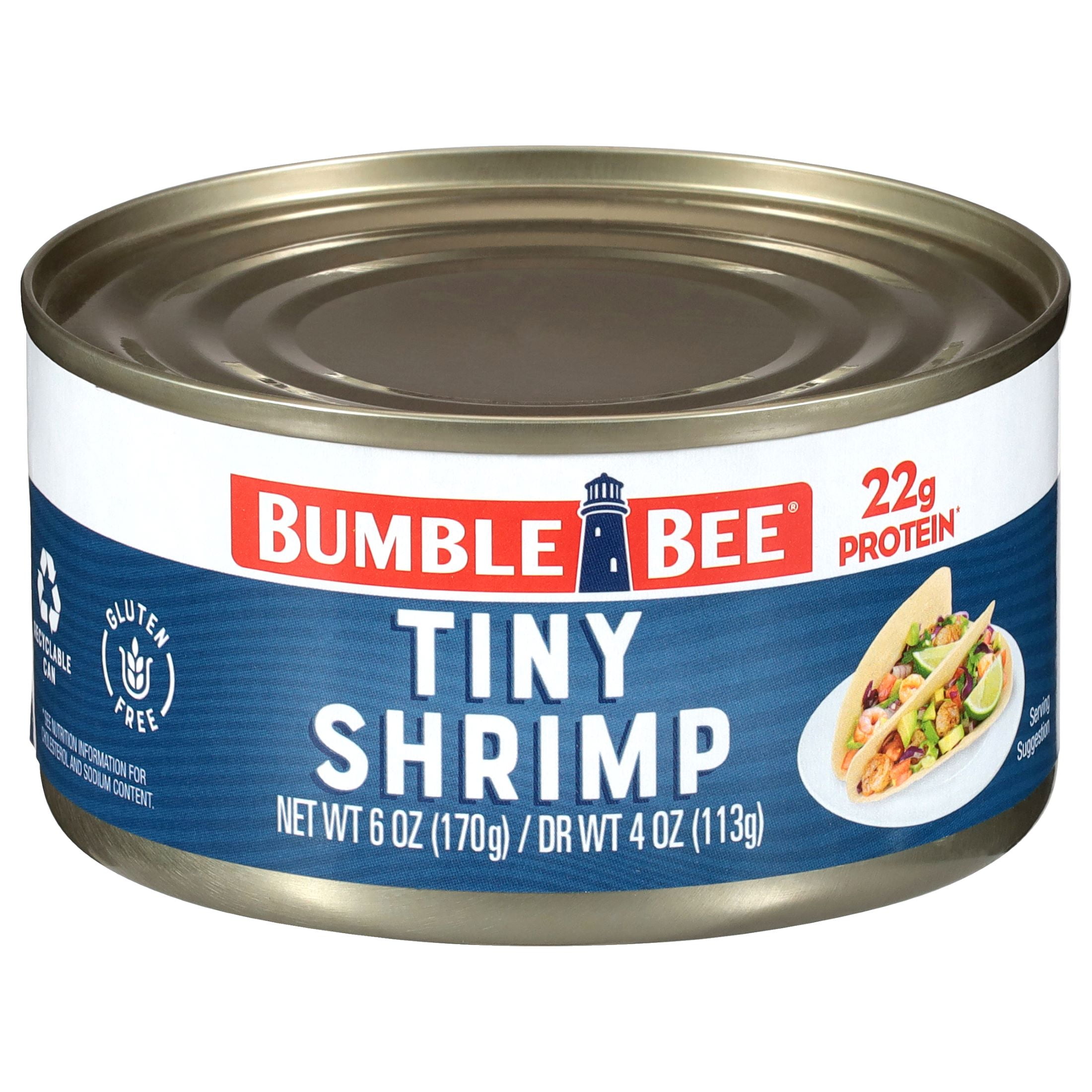 (12 pack) Bumble Bee Tiny Canned Shrimp, Gluten Free, 22g Protein Per Serving, Shelf Stable Can, 6 oz