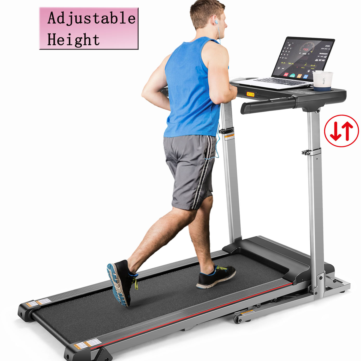Treadmill with Desk Workstation & Adjustable Height, Folding Treadmill