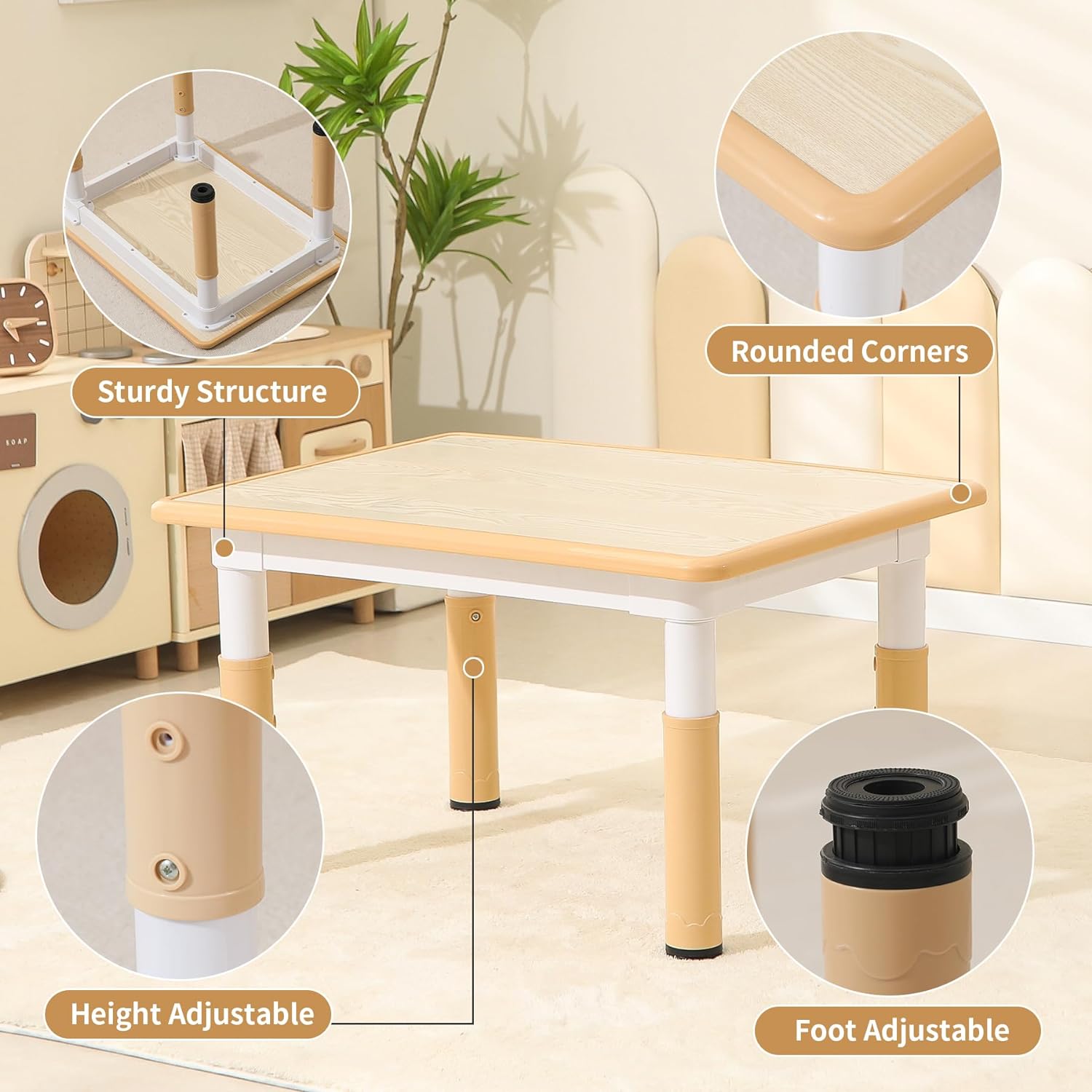 ZJTER Toddler Table and 2 Chairs, Height-Adjustable Kids Table and Chairs Set, 31.5''L x 23.6''W Children Activity Table for Boys and Girls Aged 3-8