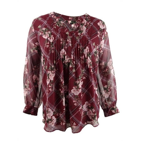 Charter Club Women's Petite Printed Pintuck-Front Top (PXL, Carriage Red Combo)