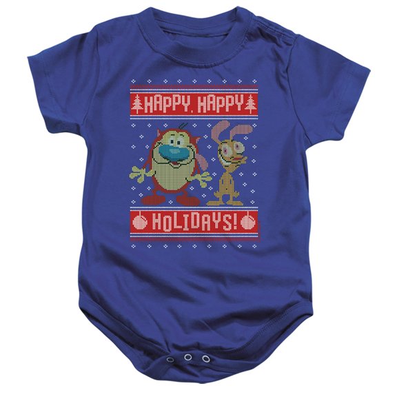 Ren & Stimpy Happy, Happy Holidays Ugly Christmas Sweater Unisex Infant Snap Suit for Baby