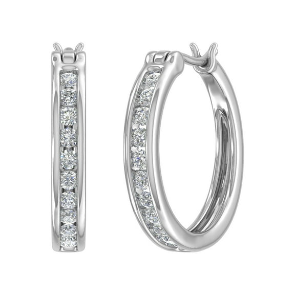 1/2 Carat Channel Set Diamond Hoop Earrings in 10K White Gold