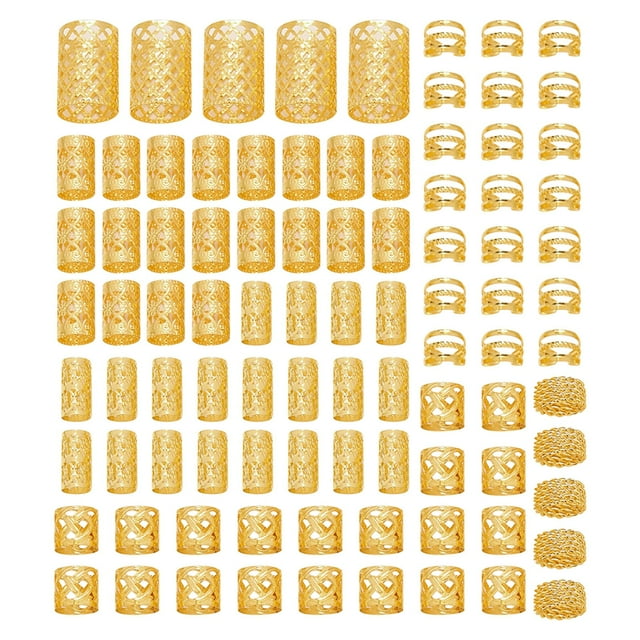 Riforla 90pcs DIY Wig Dreadlocks Accessories Mesh Hollow Hair Extensions Hoop Barrettes Gold